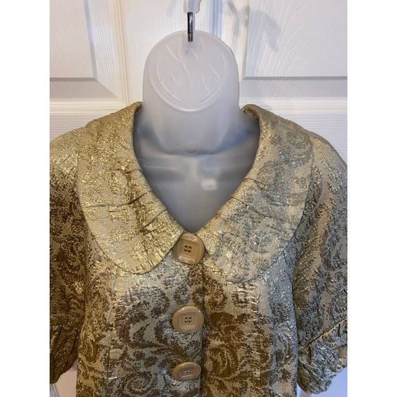 Anthropologie Ivy Jane Womens XS Metallic Gold Blazer Peter Pan Collar Ruffle Si - Picture 4 of 9